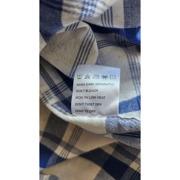 Mocotono Mens 2X White Blue Plaid Button Up Long Sleeve Shirt 100% Cotton Casual - Picture 9 of 9